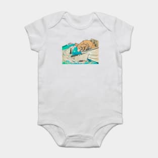 dog from a boat barks at shark vintage retro Baby Bodysuit